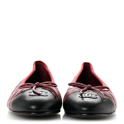 Chanel Lambskin Quilted CC Cap Toe Ballerina Flats 39 Burgundy Black 3 of 9
