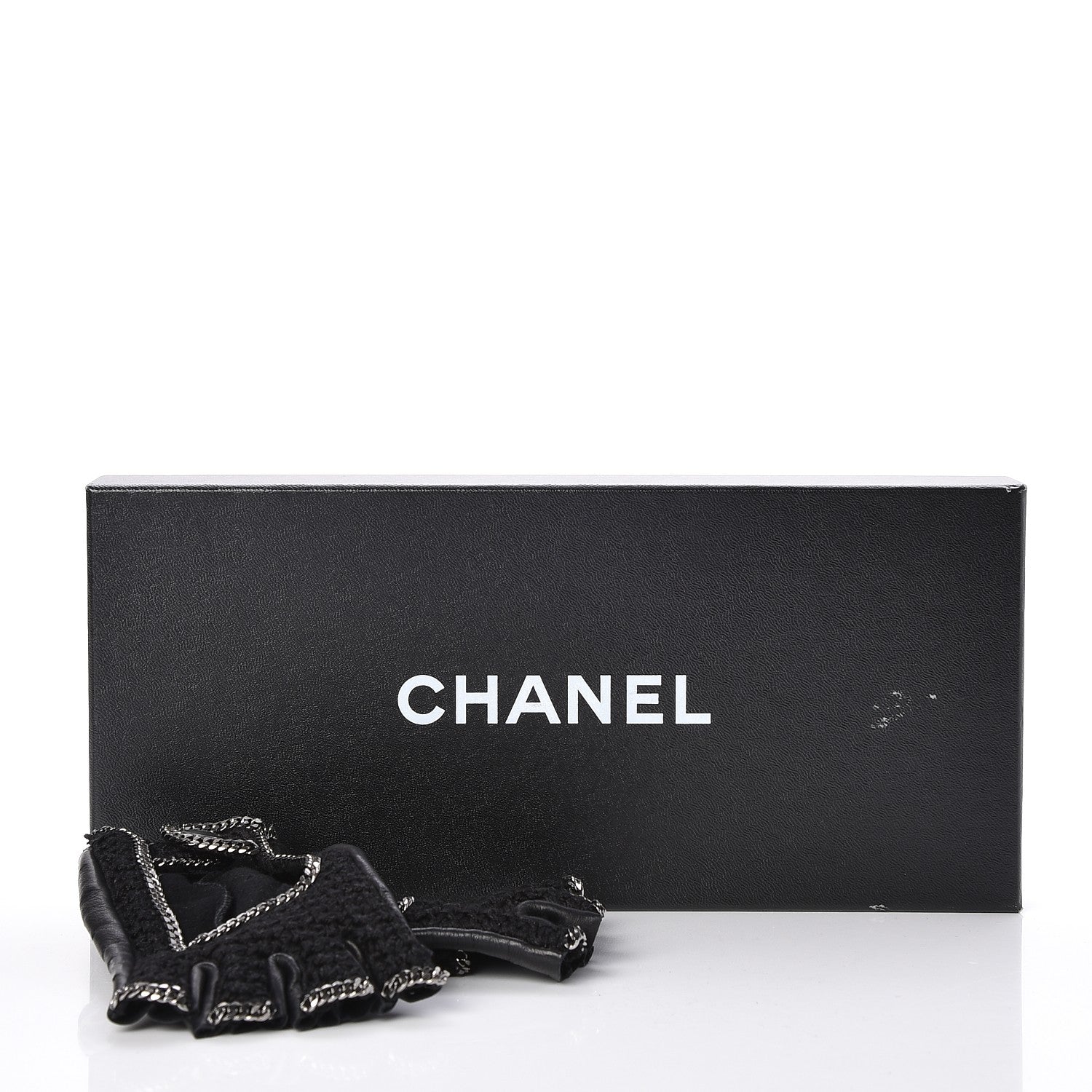 Chanel Lambskin Crochet Chain CC Fingerless Gloves 7 Black 7 of 7
