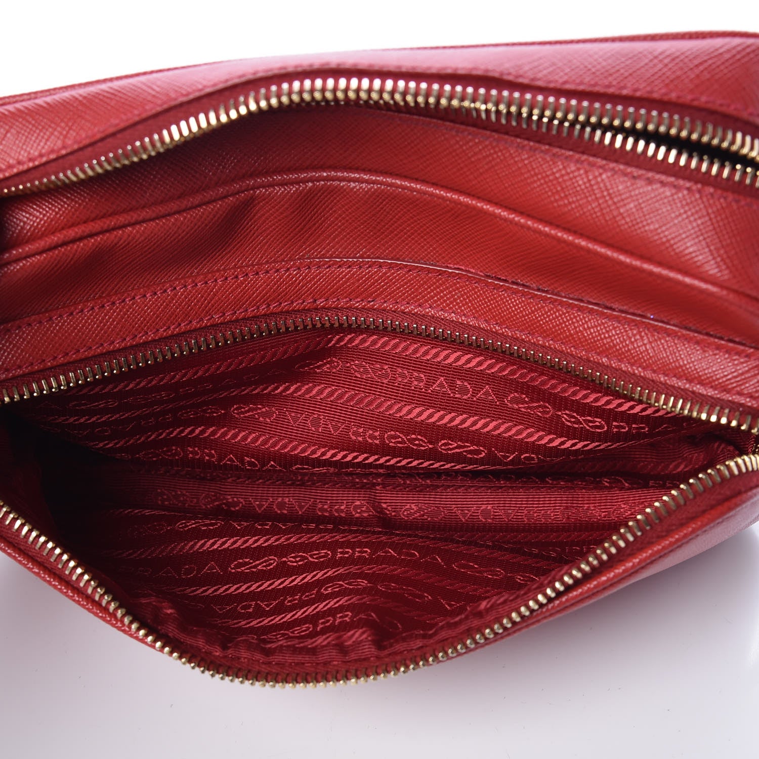 Prada Saffiano Lux Double Zip Crossbody Bag Fuoco 7 of 9