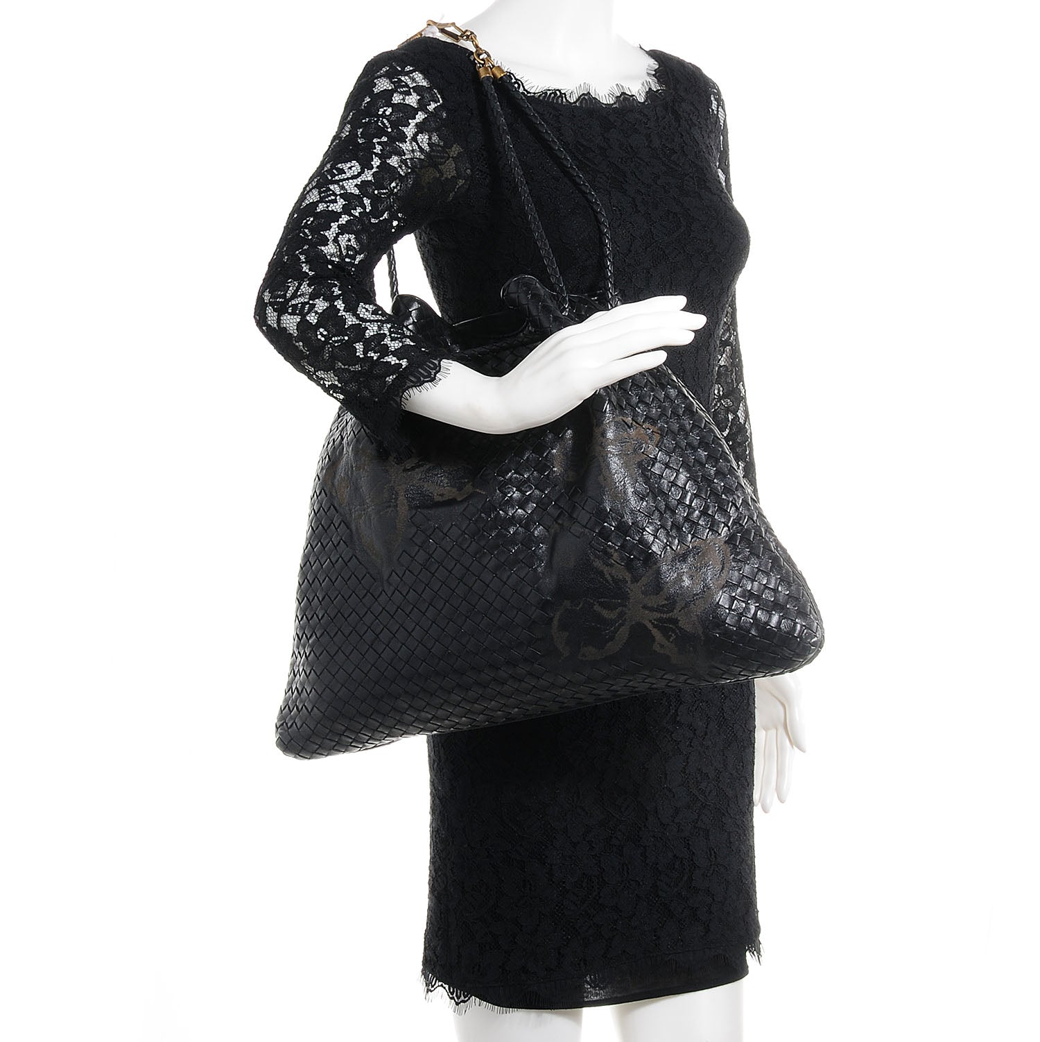 Bottega Veneta Waxed Leather Intrecciato Farfalle Draw-String Bag Nero Black 2 of 10