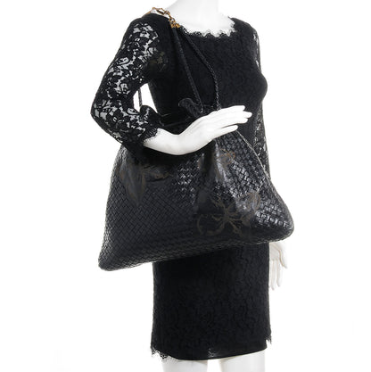 Bottega Veneta Waxed Leather Intrecciato Farfalle Draw-String Bag Nero Black 2 of 10