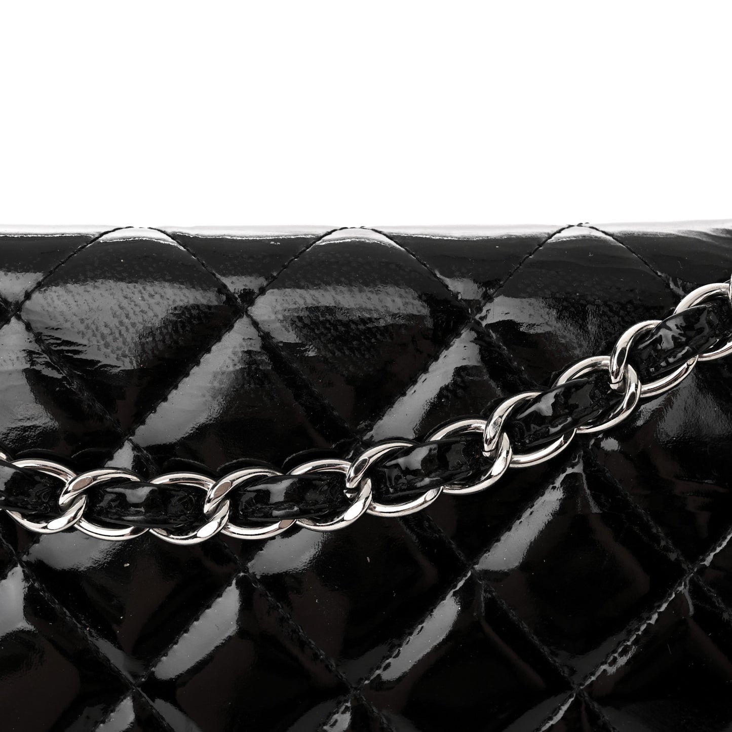 Patent Quilted Maxi Double Flap Black