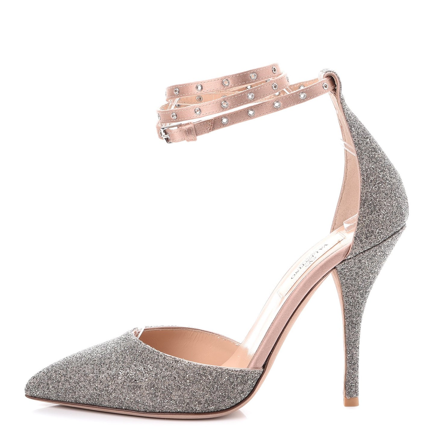 Glitter Calfskin Ankle Strap Pumps 37 Poudre Gold