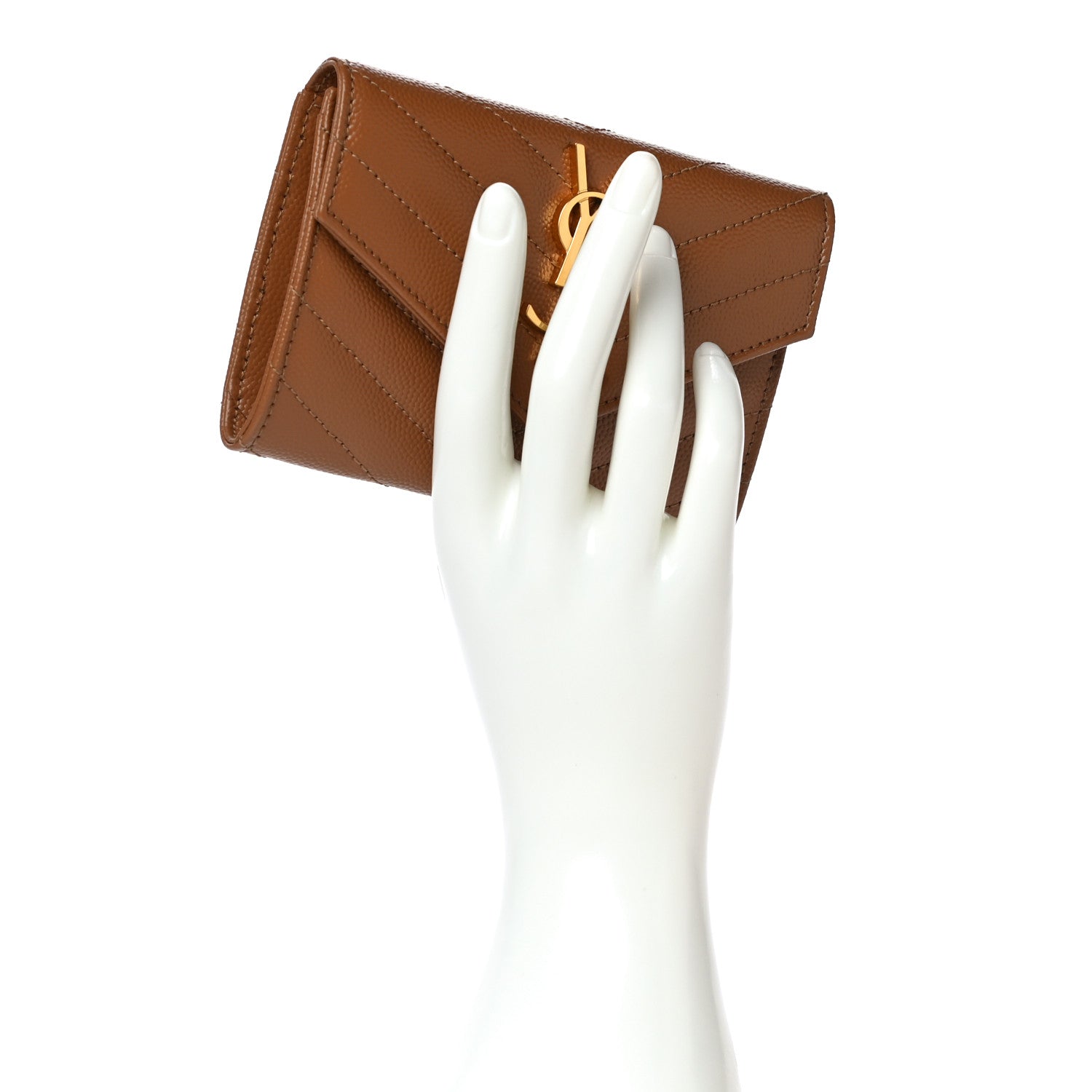 Saint Laurent Grain De Poudre Matelasse Chevron Small Monogram Envelope Wallet Natural Dark 2 of 10