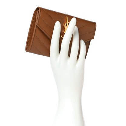 Saint Laurent Grain De Poudre Matelasse Chevron Small Monogram Envelope Wallet Natural Dark 2 of 10