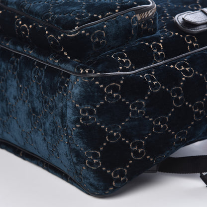 Gucci Velvet GG Monogram Textured Calfskin Web Small Double Buckle Backpack Blue Beige Black 9 of 22