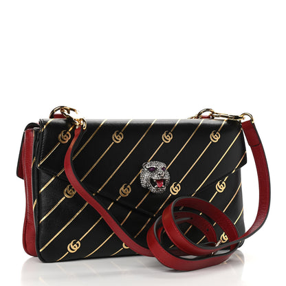 Gucci Calfskin Diagonal GG Medium Thiara Double Envelope Shoulder Bag Black Red 3 of 11