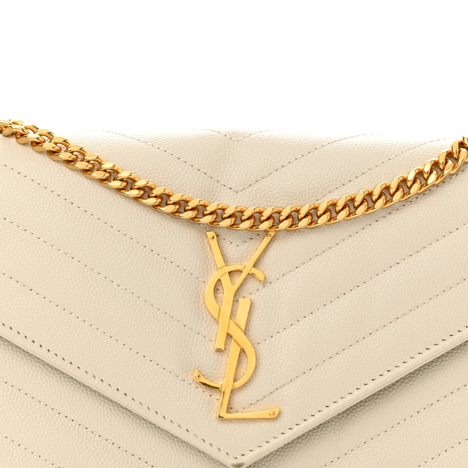 Saint Laurent Grain De Poudre Matelasse Chevron Monogram Chain Wallet Crema Soft 14 of 15
