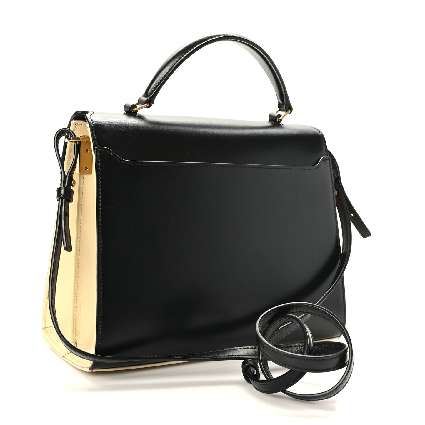 Smooth Shiny Calfskin Medium Classic Monogram Cassandra Top Handle Black Crema Soft