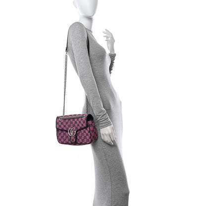 Gucci Monogram Multicolor Matelasse Diagonal Small GG Marmont Shoulder Bag Pink Blue 2 of 10