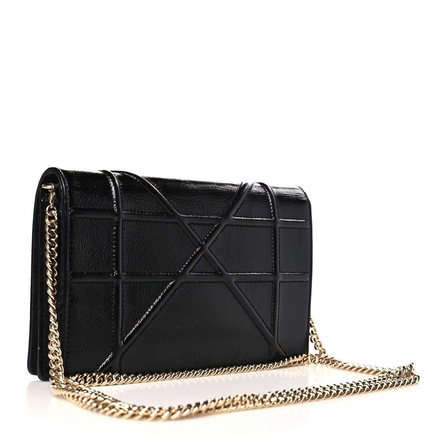 Christian Dior Crinkled Calfskin Diorama Wallet on Chain Pouch Black 3 of 11