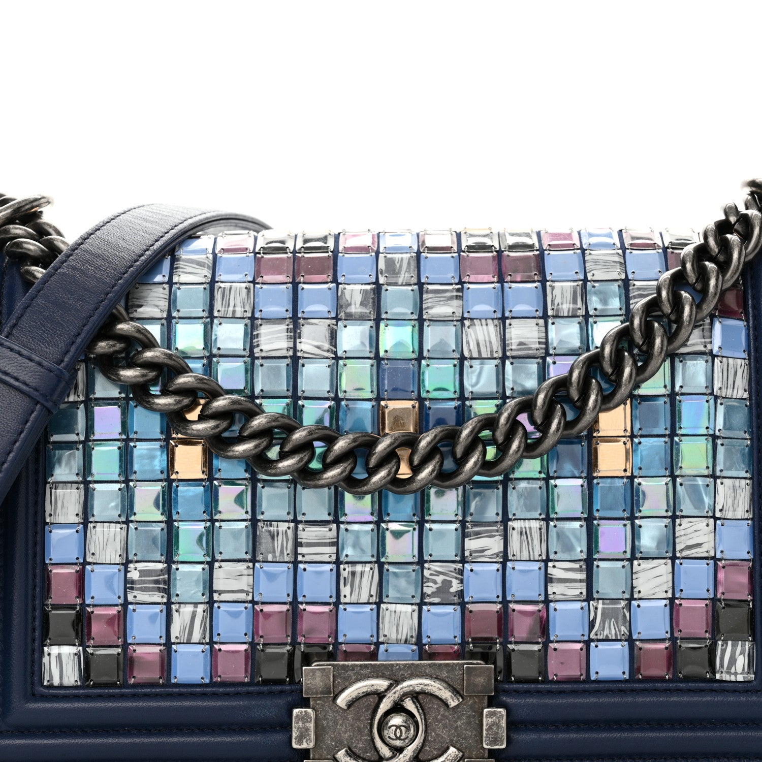 Chanel Lambskin Tile Medium Mosaic Boy Flap Navy Multicolor 8 of 12