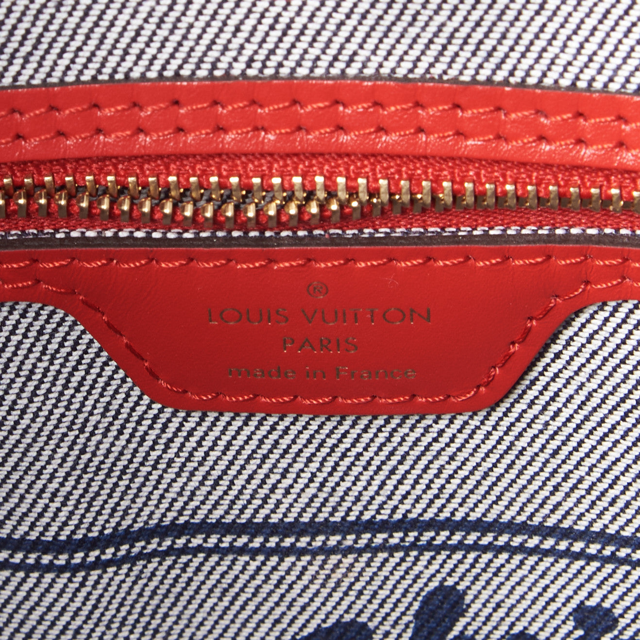 Denim Damier Monogram Patchwork Neverfull Blue Rouge