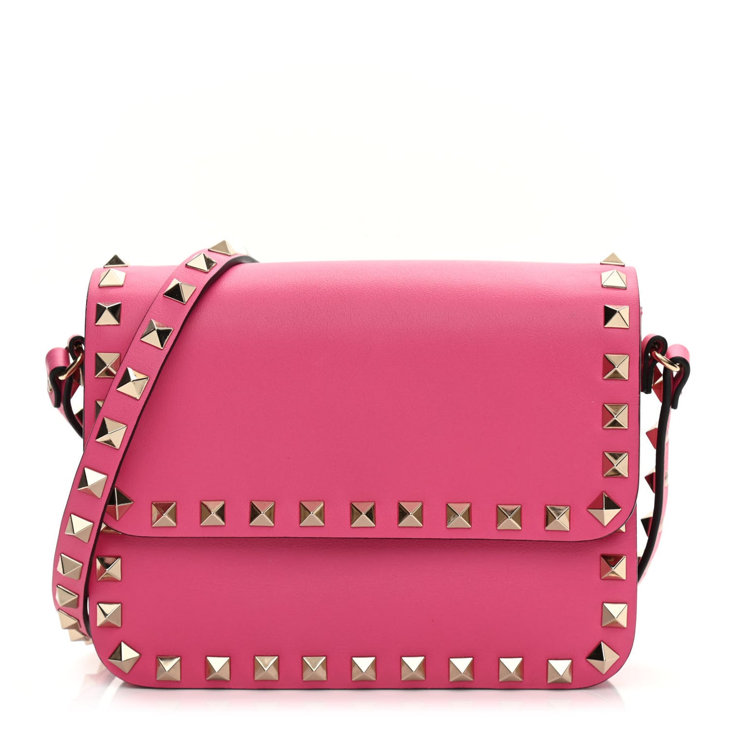 Vitello Rockstud Flap Crossbody Bag Peony