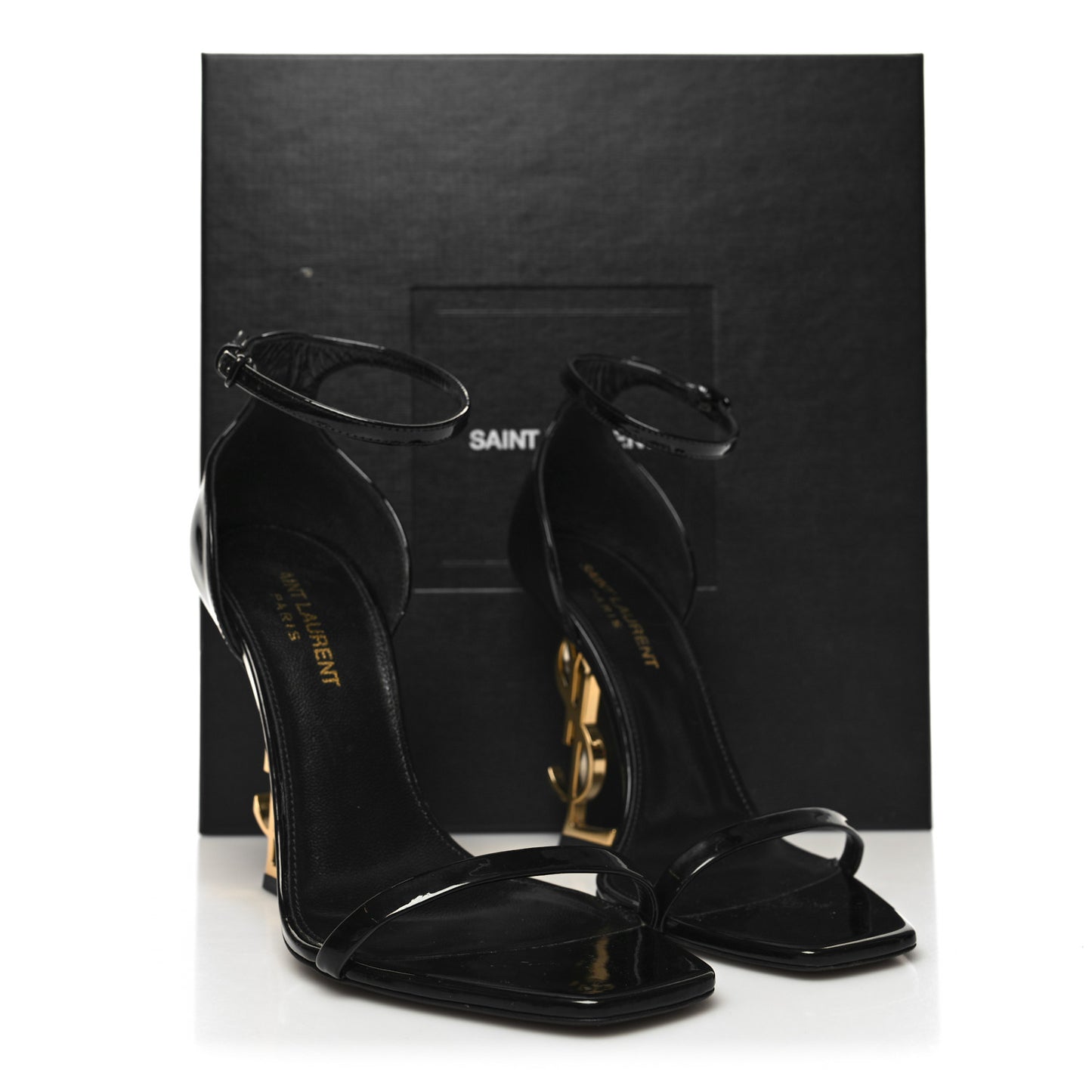 Patent Calfskin Opyum 110 Sandals 37.5 Black Gold