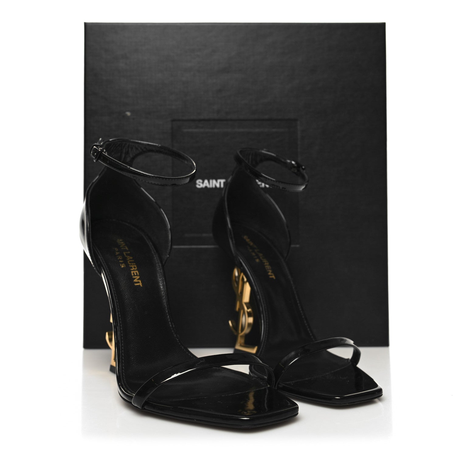 Saint Laurent Patent Calfskin Opyum 110 Sandals 37.5 Black Gold 9 of 9