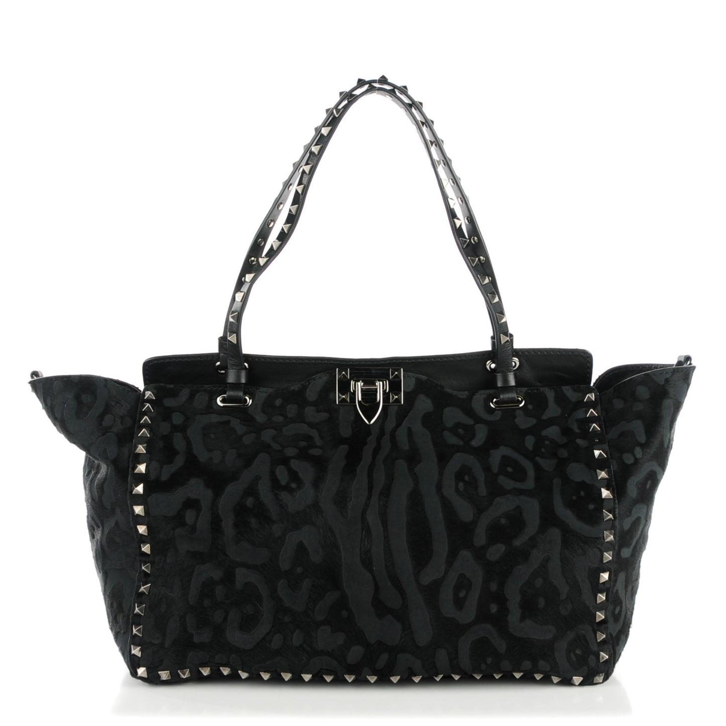 Calf Hair Cavino Etched Rockstud Tote Black
