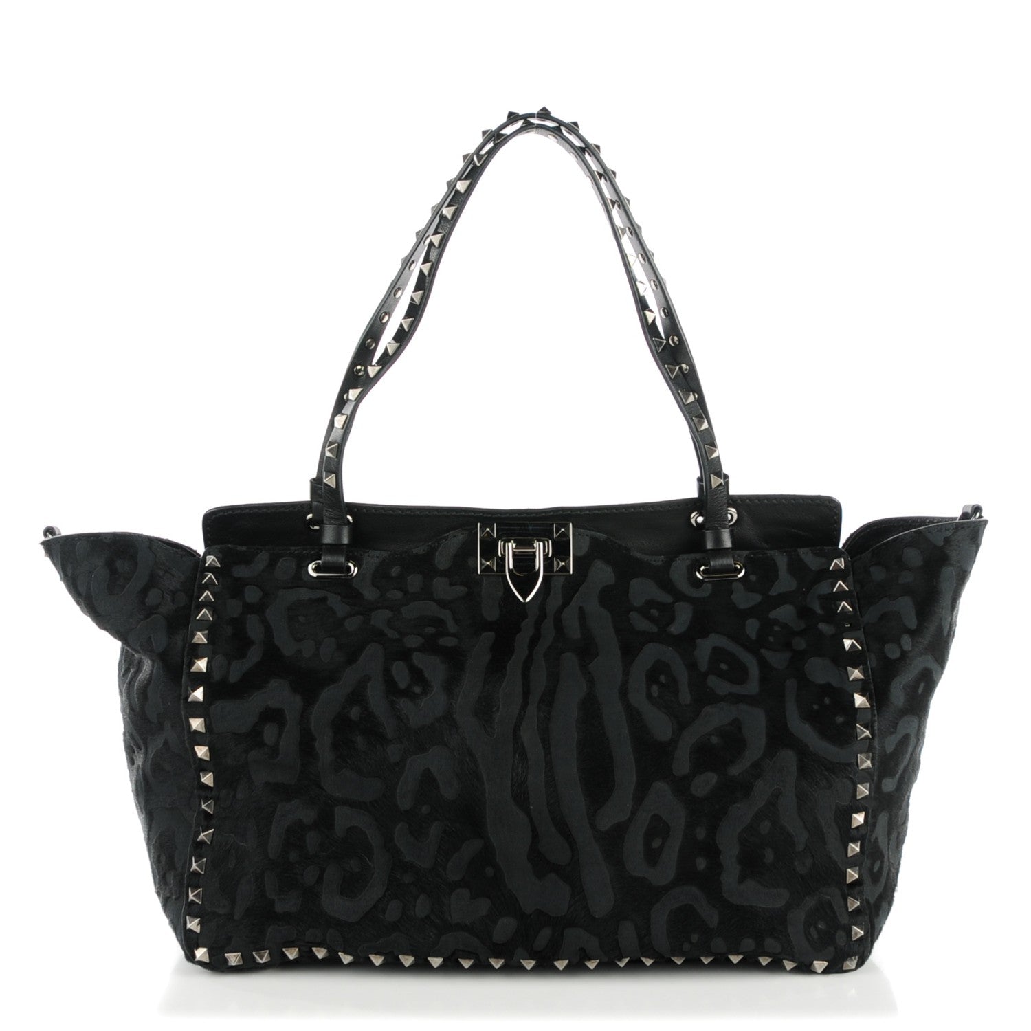 Valentino Garavani Calf Hair Cavino Etched Rockstud Tote Black 1 of 16