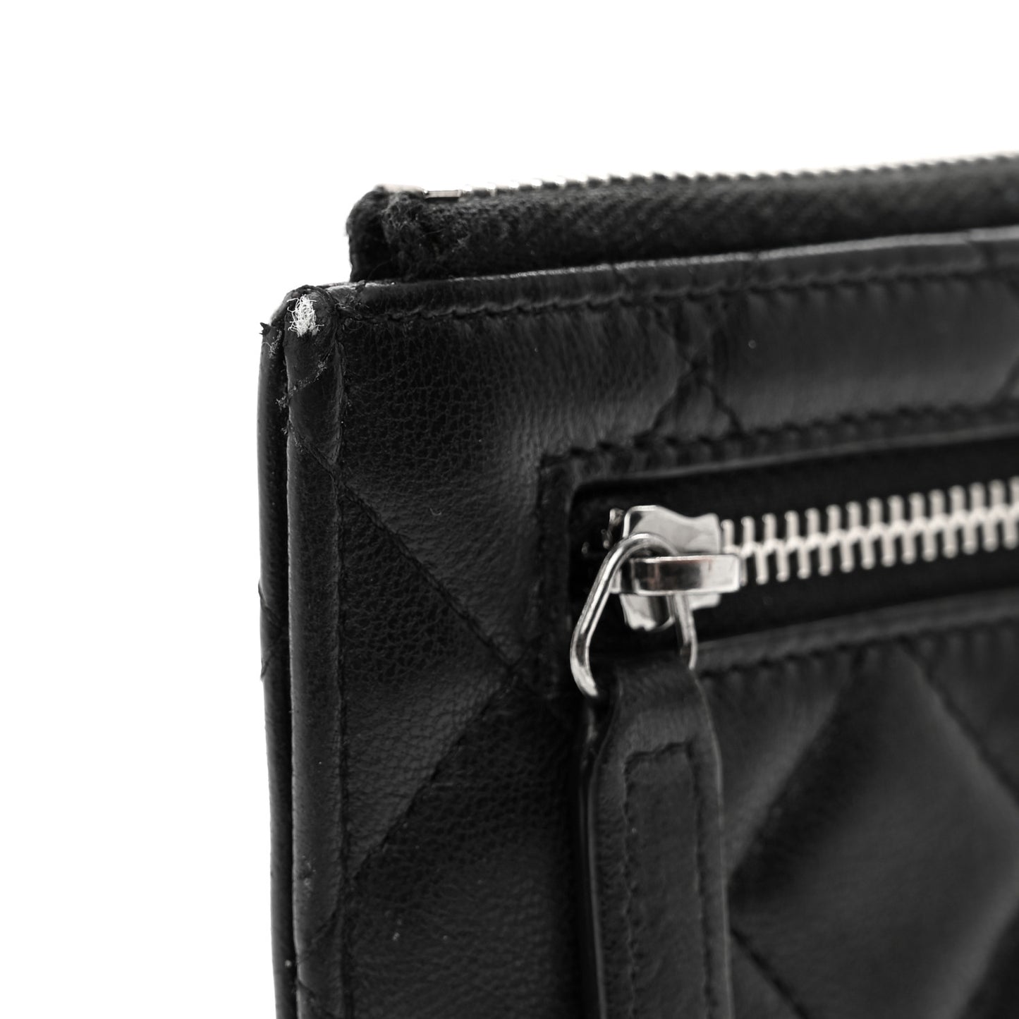 Lambskin Quilted Zip Pouch Black