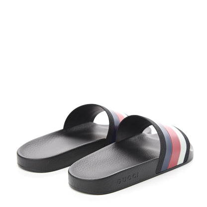 Gucci Rubber Web Mens Pool Slide Sandals 9 Black Mystic White Hibiscus Red Marine 4 of 6