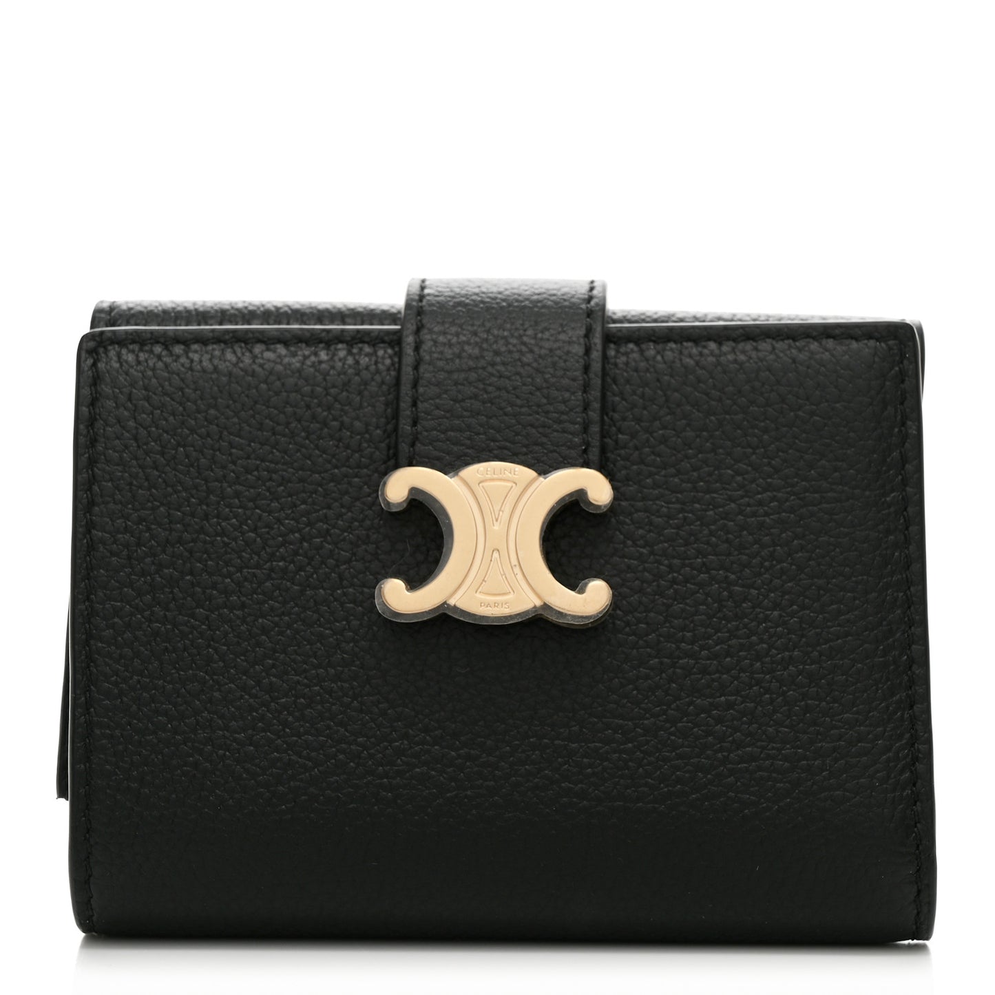 Grained Calfskin Triomphe Fine Strap Wallet Black