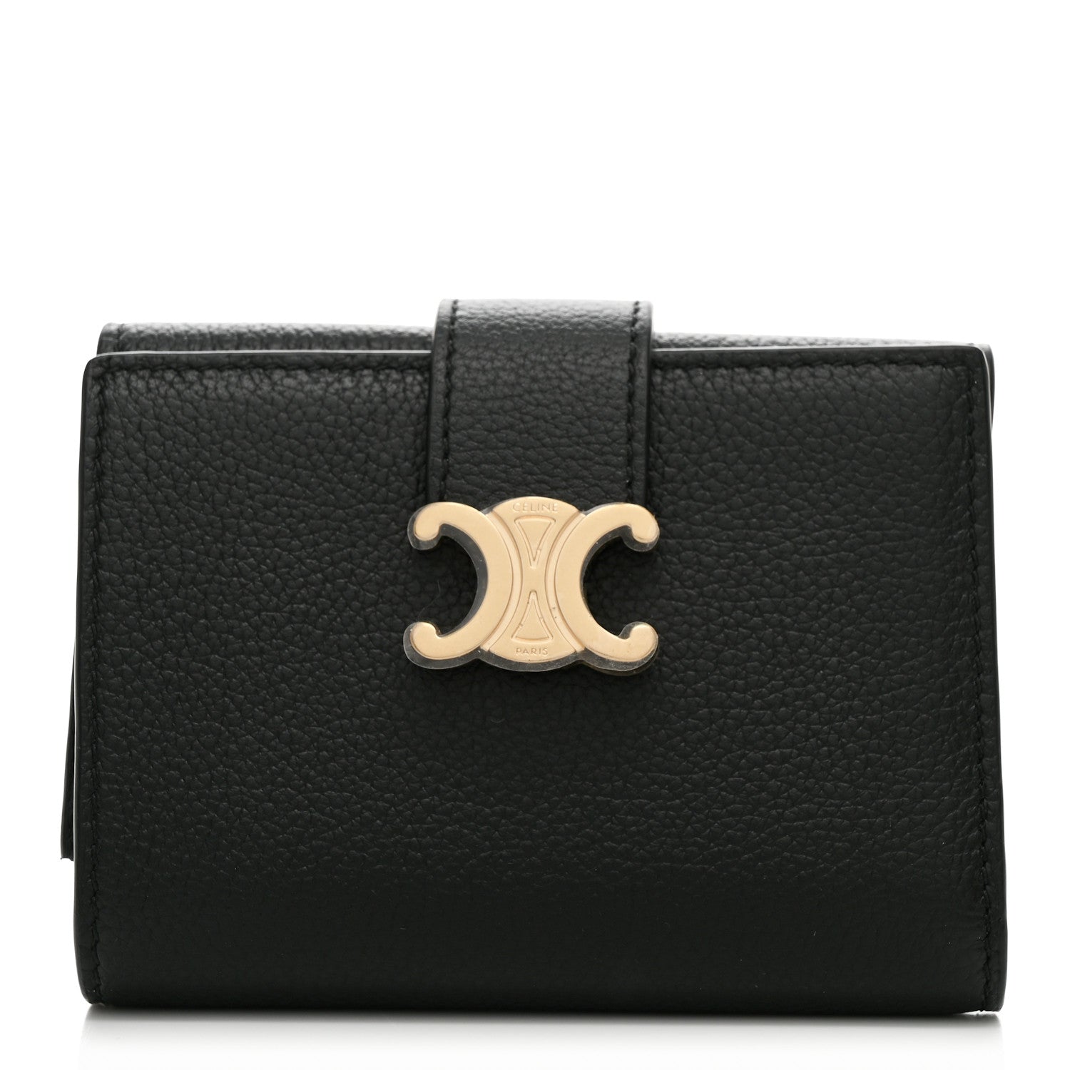 Celine Grained Calfskin Triomphe Fine Strap Wallet Black 1 of 9