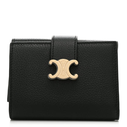 Celine Grained Calfskin Triomphe Fine Strap Wallet Black 1 of 9