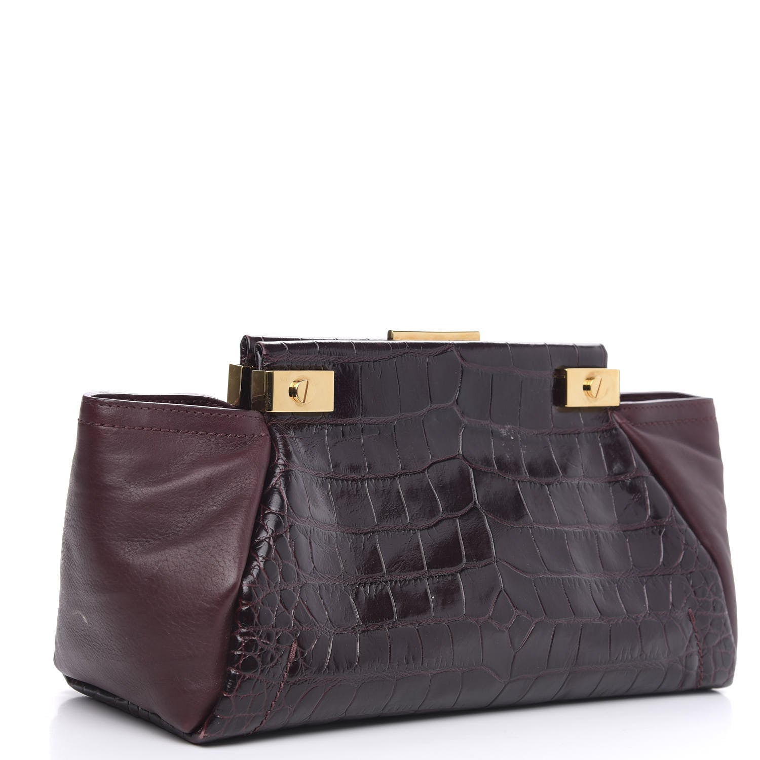 Lanvin Crocodile Stamped Calfskin Trilogy Clutch Aubergine 3 of 13