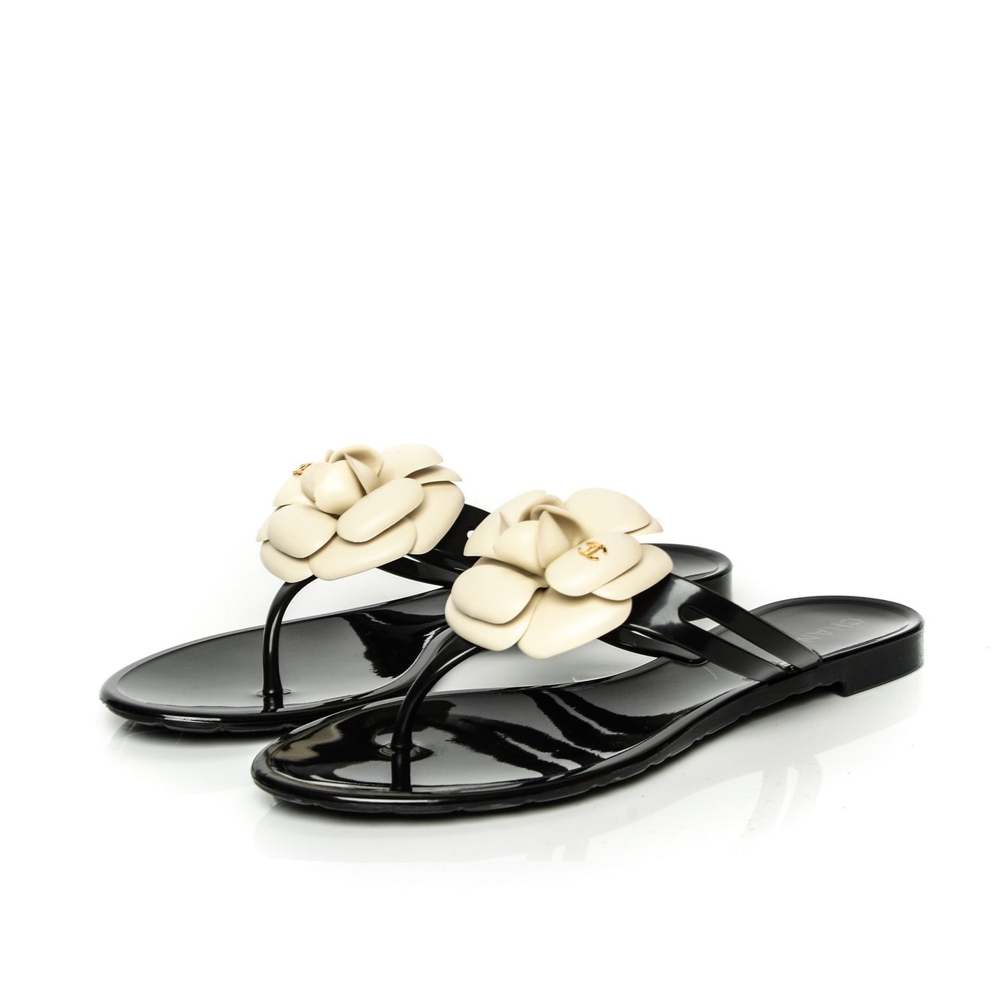 Jelly Camellia Thong Sandals 39 Black Ivory