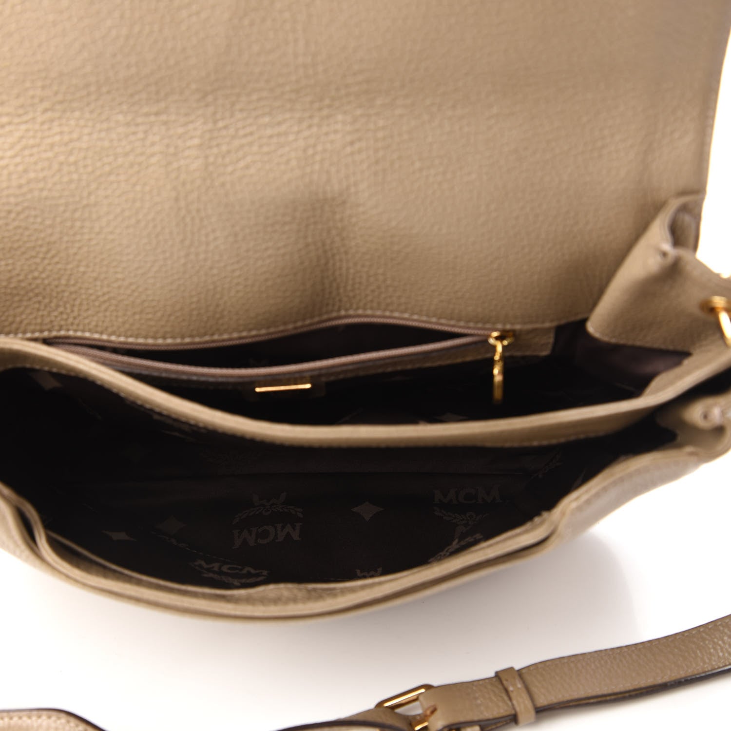 MCM Calfskin Studded Shoulder Bag Beige 5 of 13