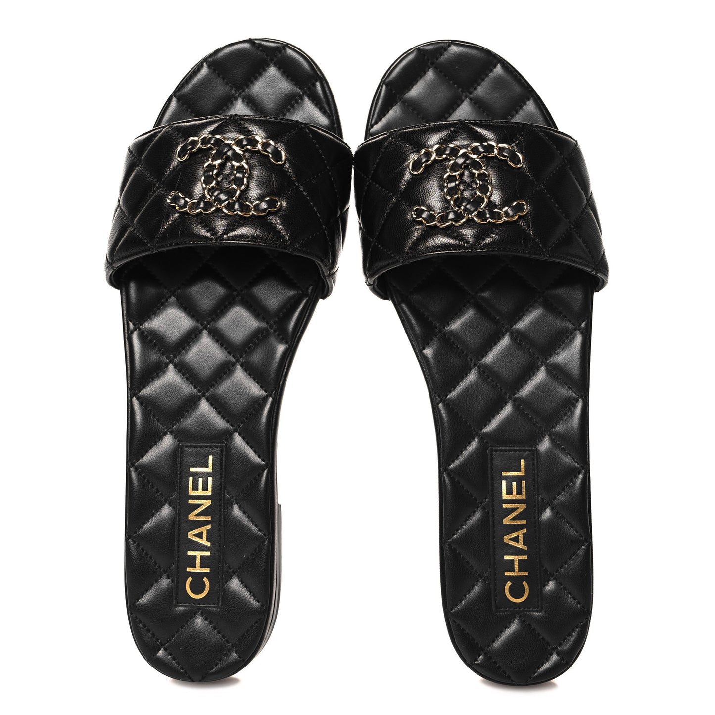 Shiny Goatskin Quilted CC Mules Sandals 40 Black