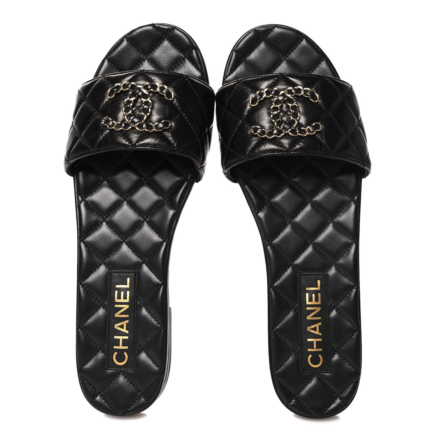 Chanel Shiny Goatskin Quilted CC Mules Sandals 40 Black 2 of 9