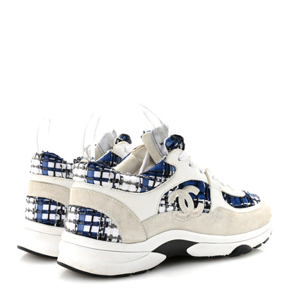 Chanel Tweed Suede Calfskin Womens CC Sneakers 36.5 Dark Blue Black Grey White 5 of 10