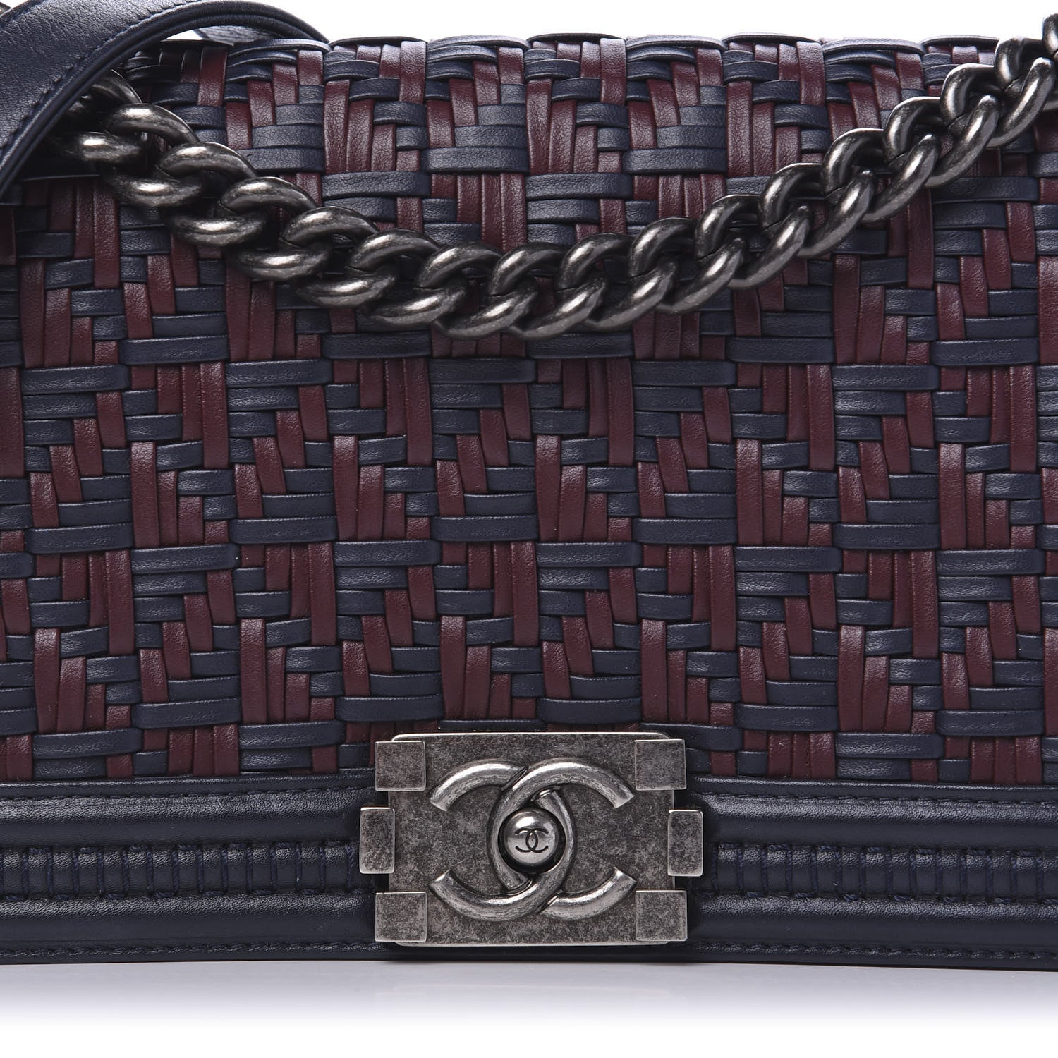 Chanel Calfskin Woven Medium Boy Flap Blue Burgundy 12 of 13