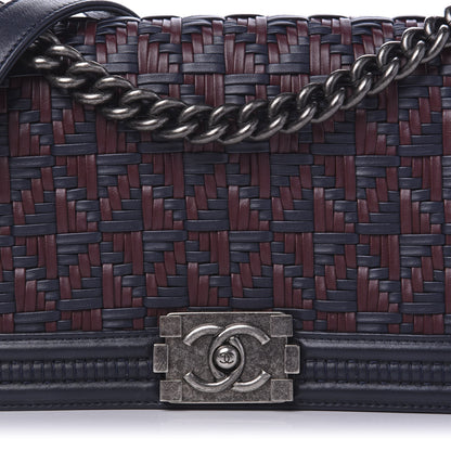Chanel Calfskin Woven Medium Boy Flap Blue Burgundy 12 of 13