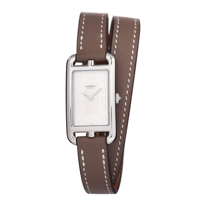 Hermes Stainless Steel Swift 20mm Nantucket Double Tour Quartz Watch Etoupe 1 of 5