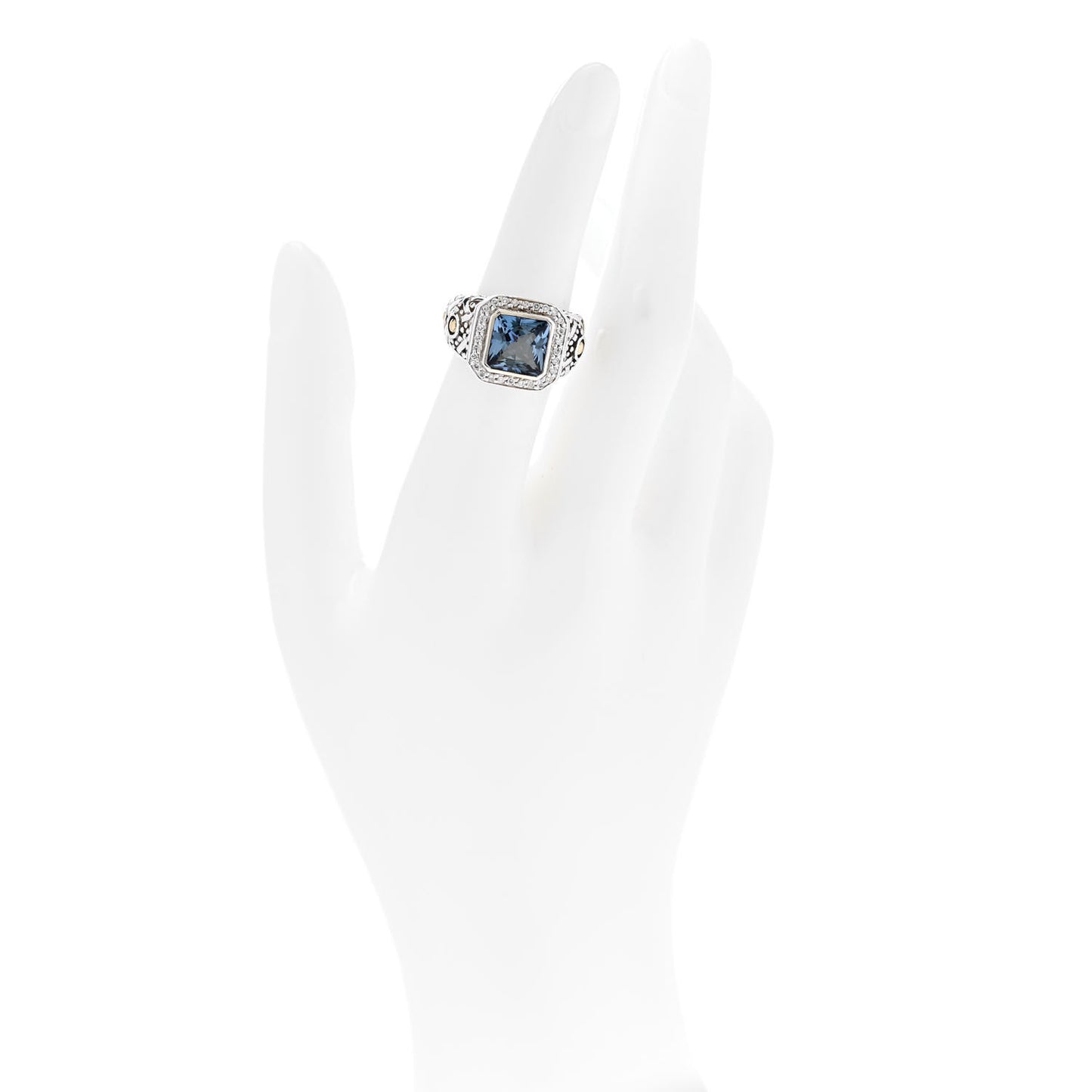 Sterling Silver 18K Yellow Gold Diamond Blue Topaz Batu Sari Ring 51 5.75