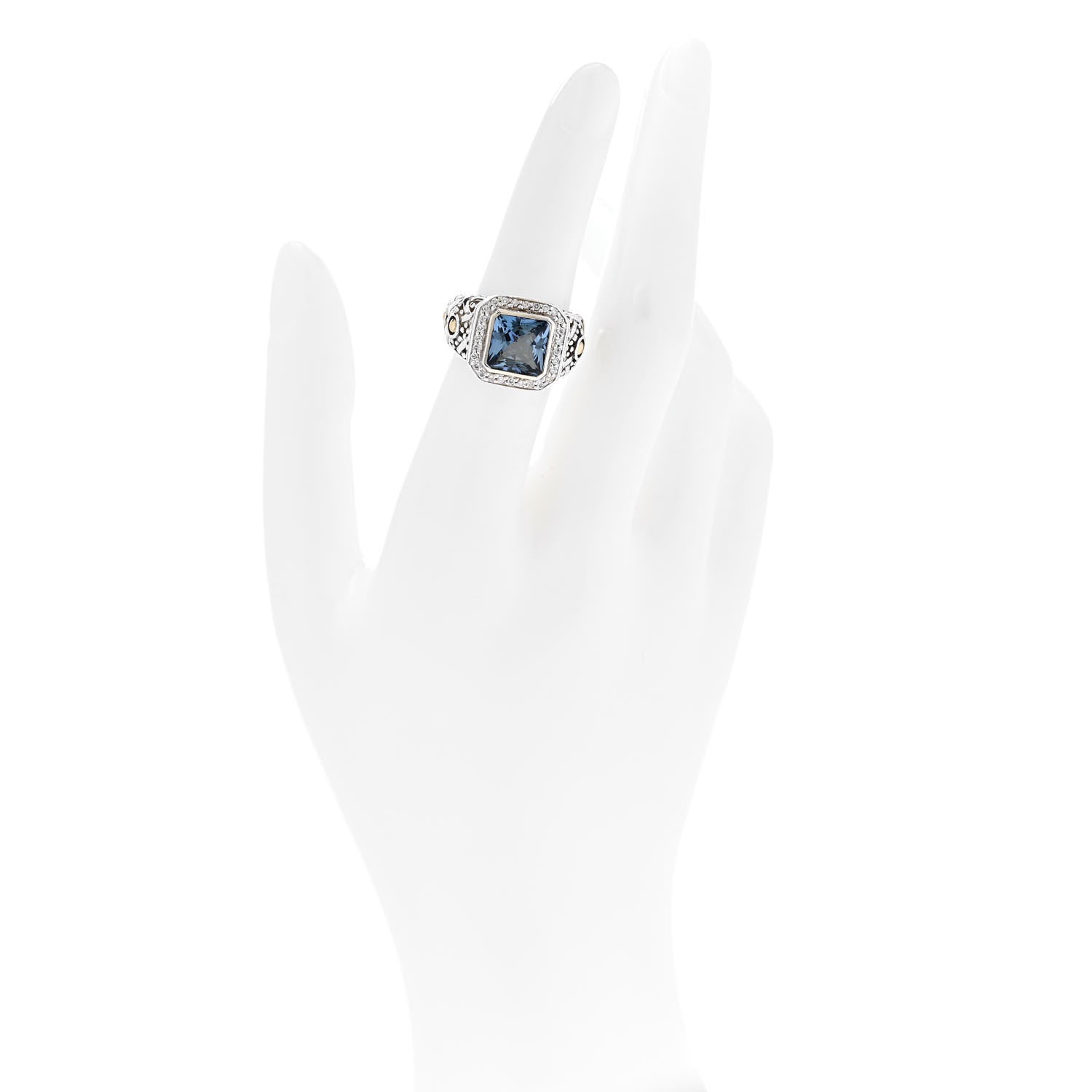 John Hardy Sterling Silver 18K Yellow Gold Diamond Blue Topaz Batu Sari Ring 51 5.75 2 of 6
