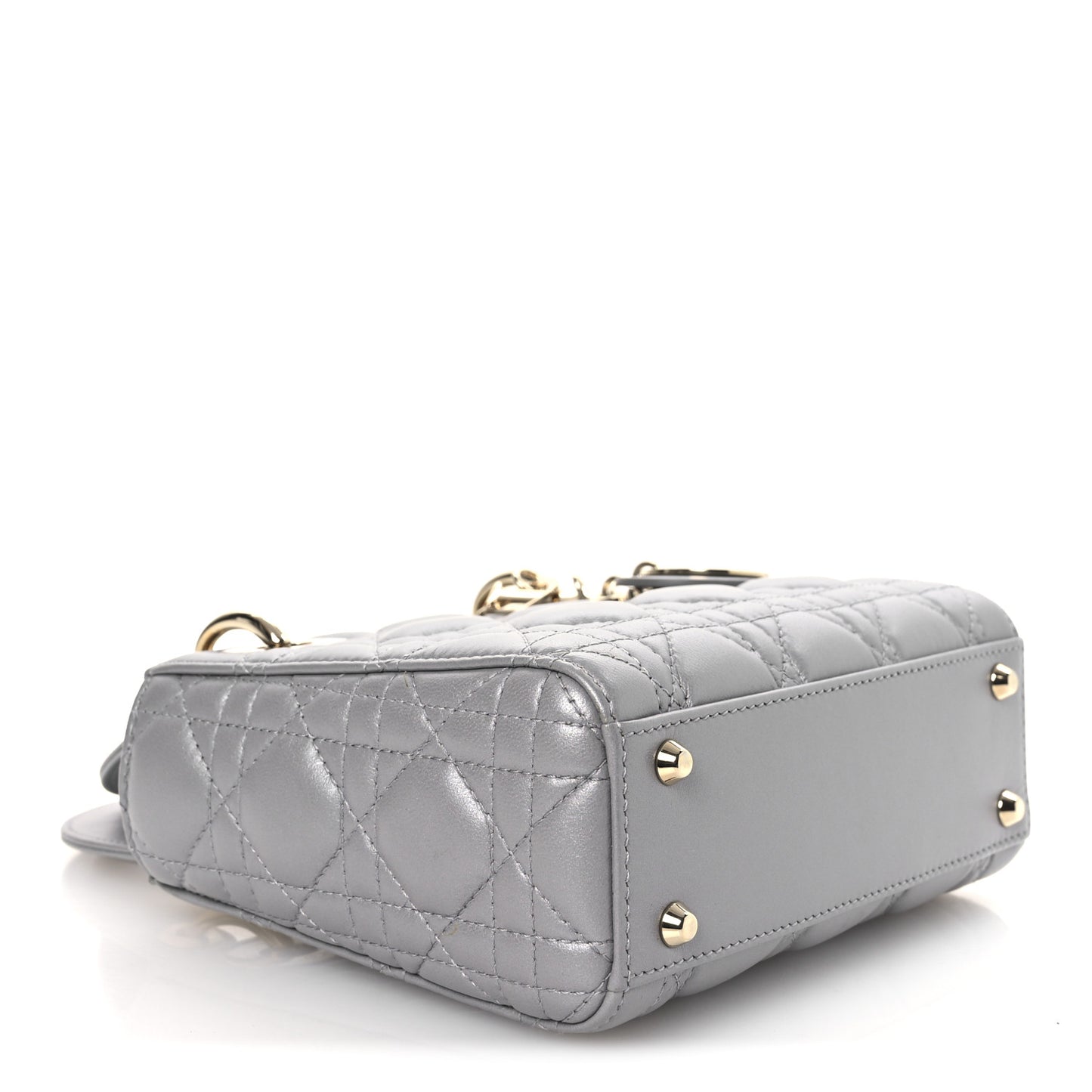 Metallic Lambskin Cannage Mini Lady Dior Grey