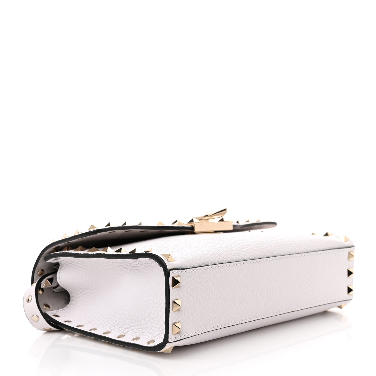 Pebbled Calfskin Medium Rockstud Flip Lock Crossbody Bag White