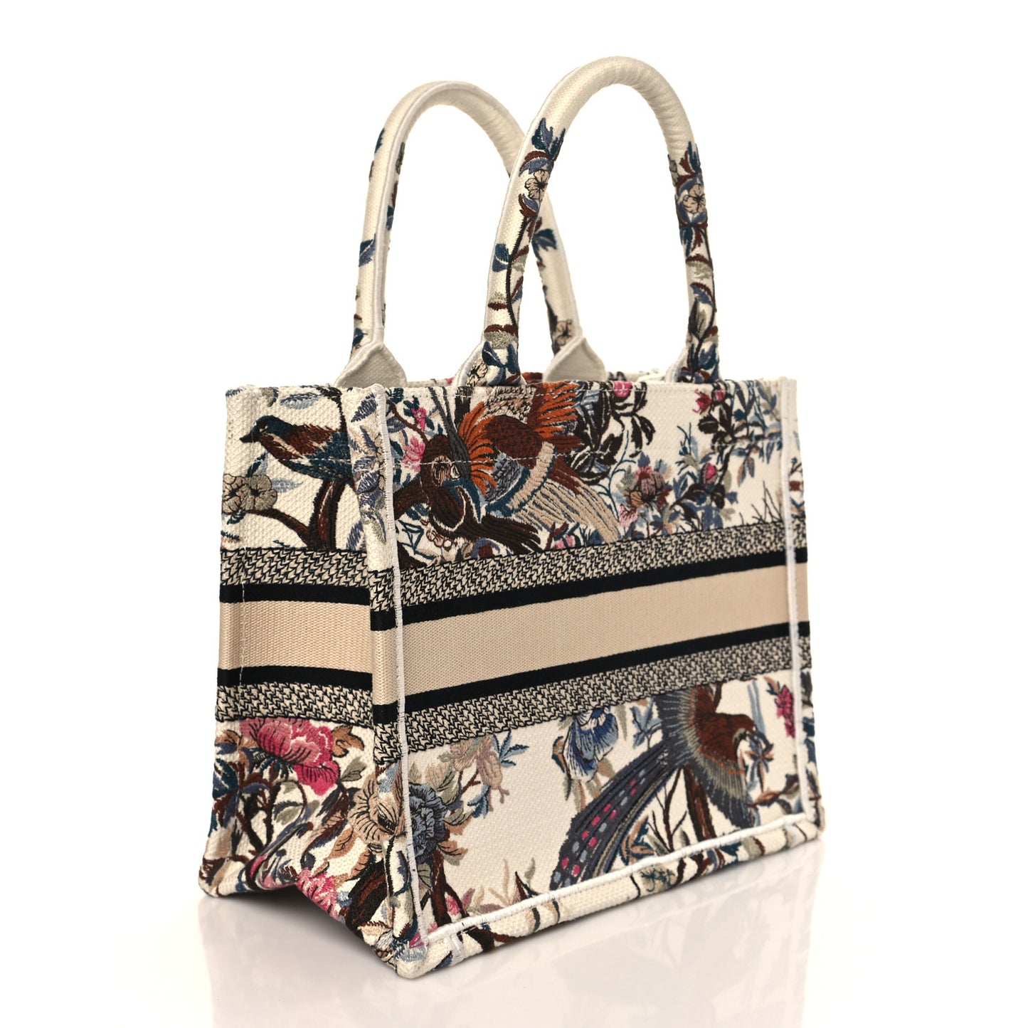 Canvas Embroidered Small Jardin D'Hiver Book Tote Latte Multicolor