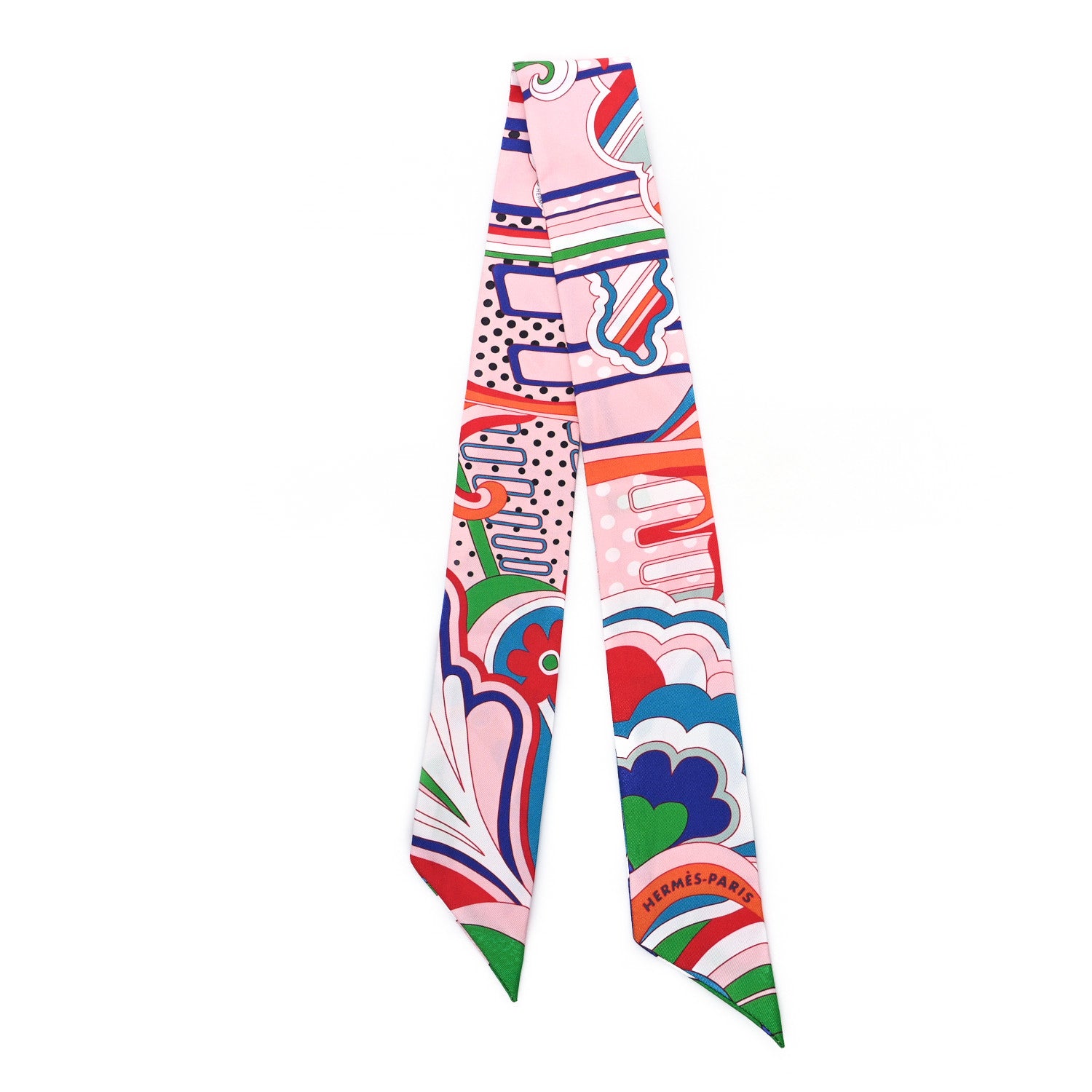 Hermes Silk Faubourg Rainbow Twilly Rose Pale Rouge Vert 2 of 3