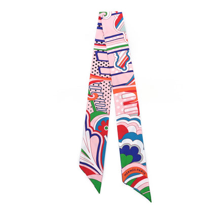 Hermes Silk Faubourg Rainbow Twilly Rose Pale Rouge Vert 2 of 3