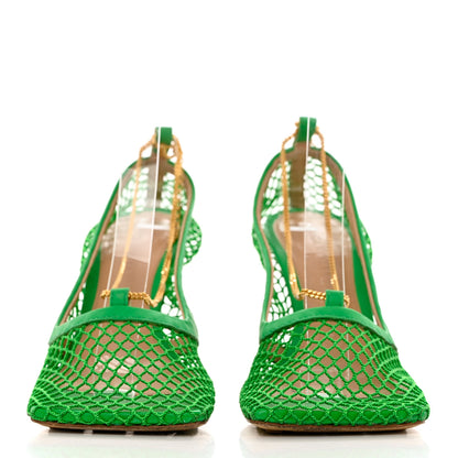 Bottega Veneta Mesh Calfskin Stretch Chain Strap 90mm Pumps 36.5 Parakeet 2 of 10