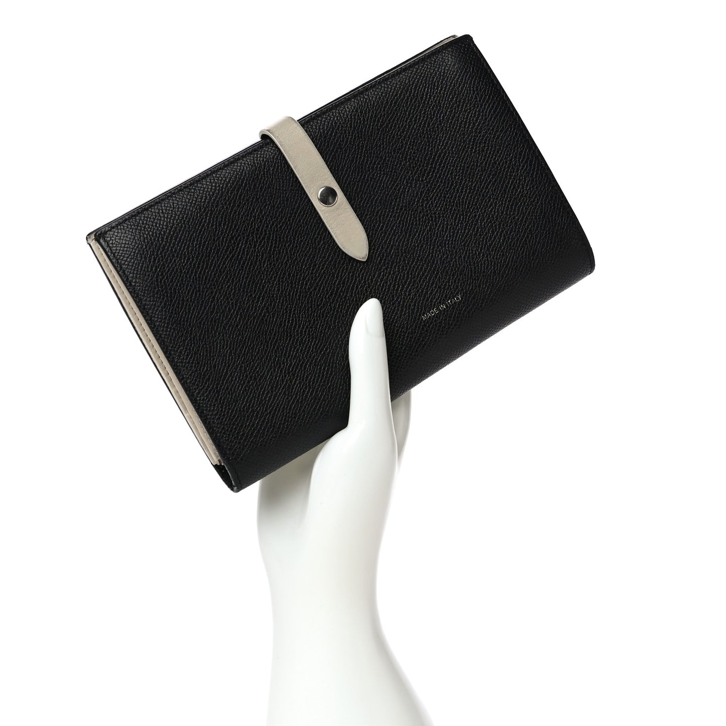 Grained Calfskin Large Multifunction Strap Wallet Black Chalk
