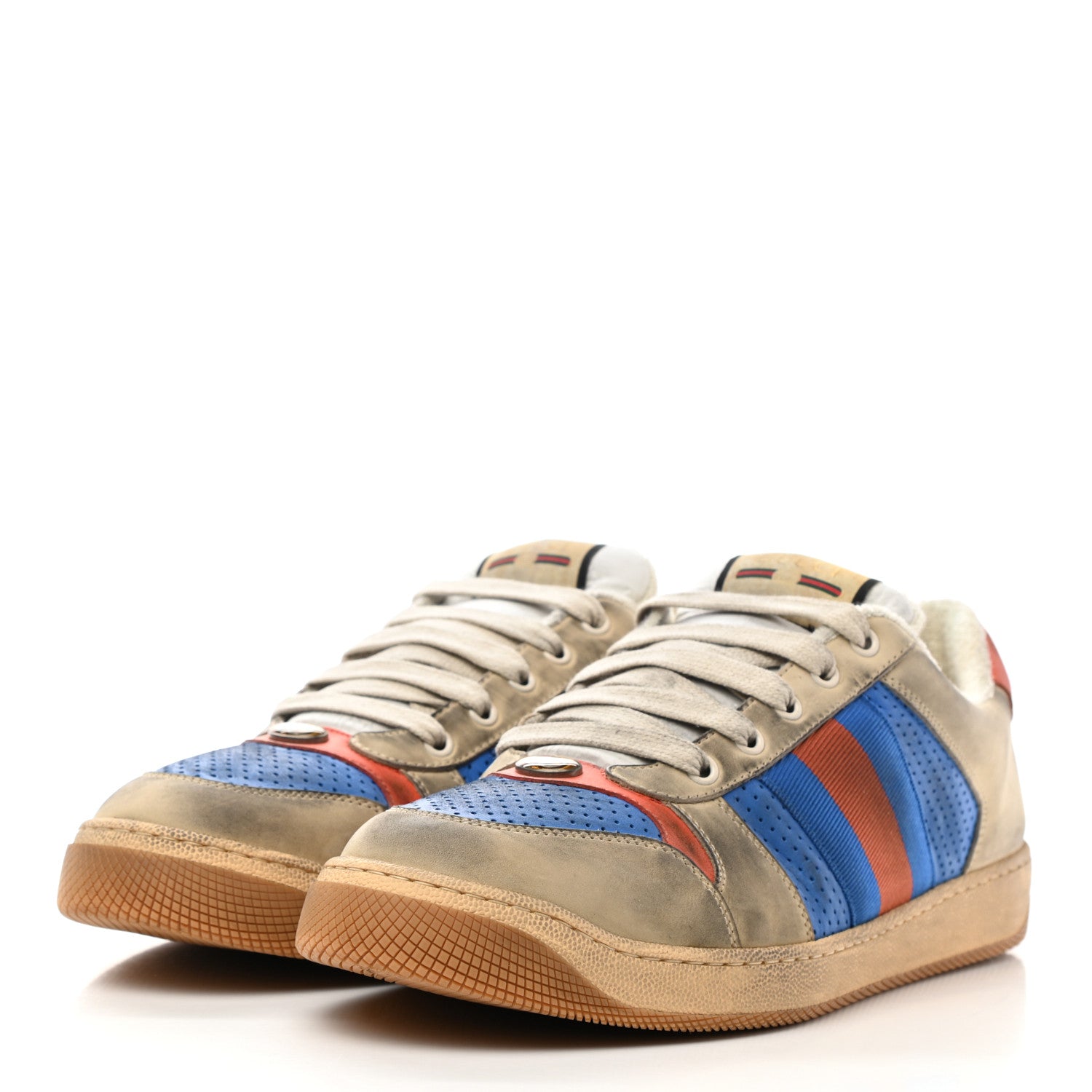 Gucci Nubuck Web Mens Screener Sneakers 9 Dusty Milk Bright Splash Dusty Orange 3 of 8