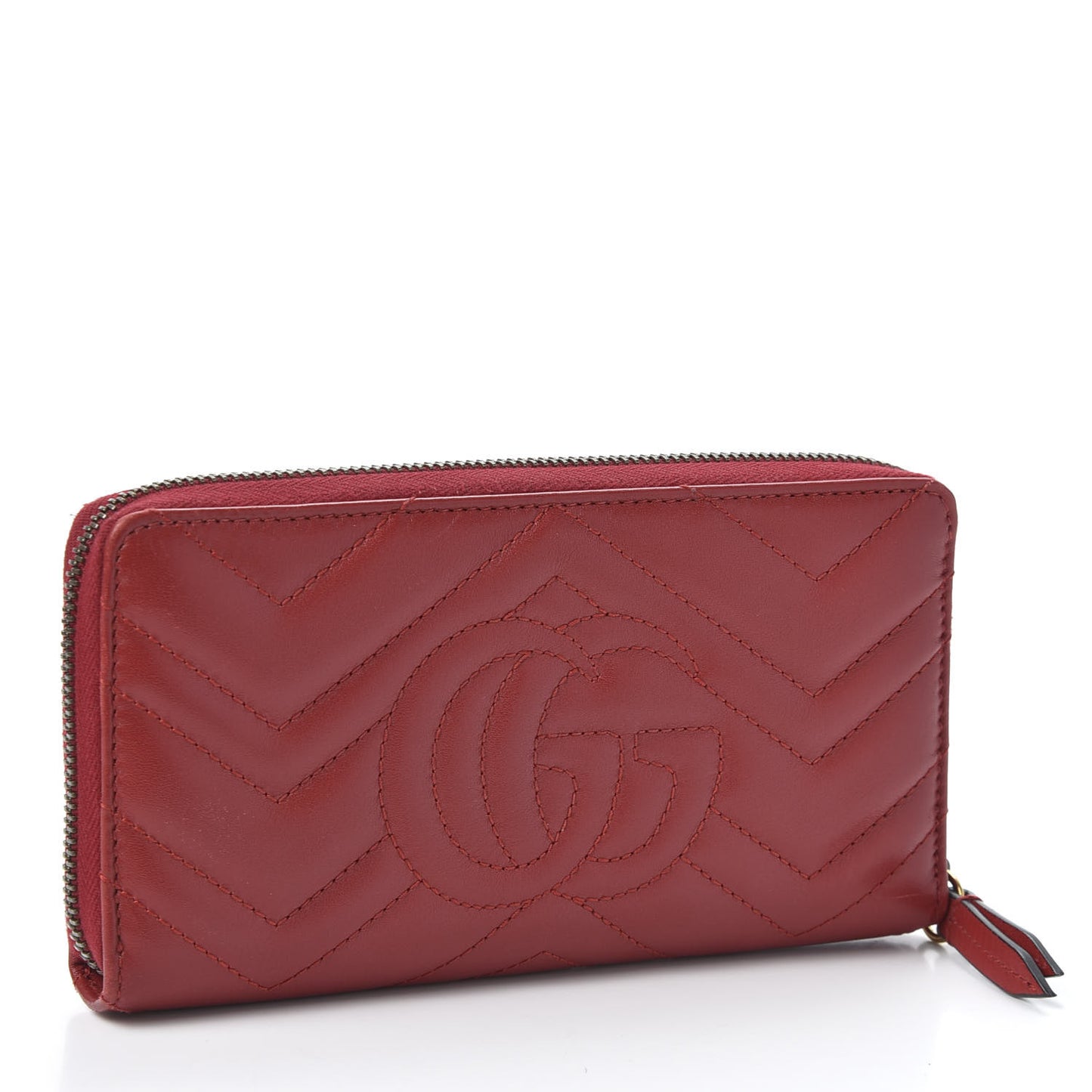 Calfskin Matelasse GG Marmont Zip Around Wallet Hibiscus Red