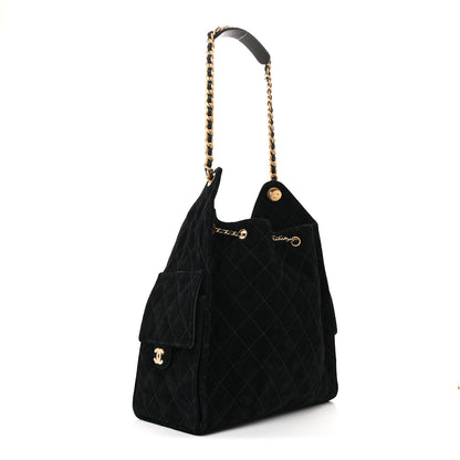 Chanel Suede Quilted Medium Chanel 25 Handbag Black 4 of 13