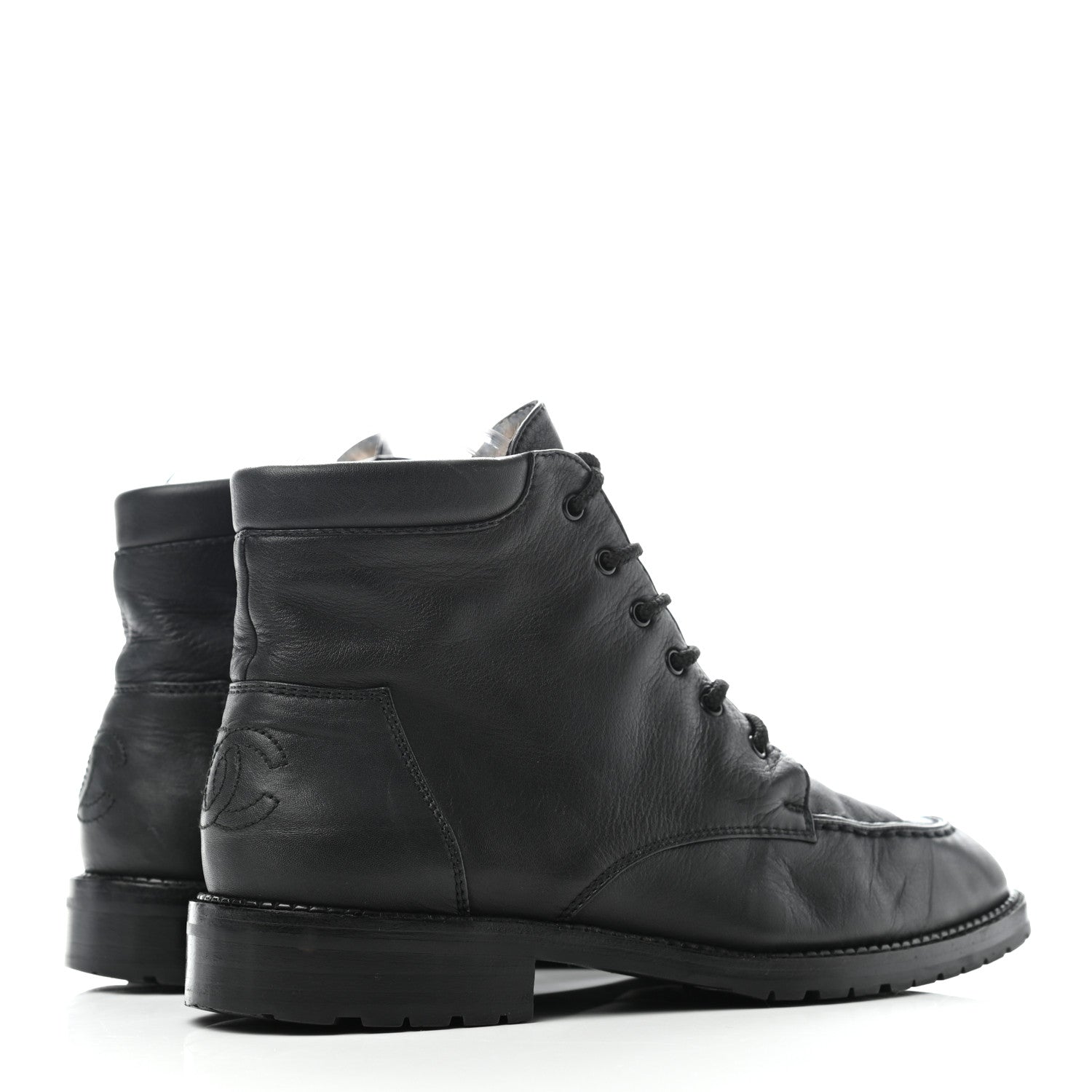 Chanel Calfskin Lace Up Combat Boots 36.5 Black 4 of 7
