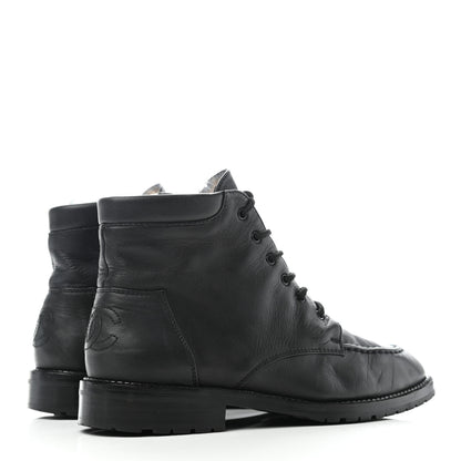 Chanel Calfskin Lace Up Combat Boots 36.5 Black 4 of 7